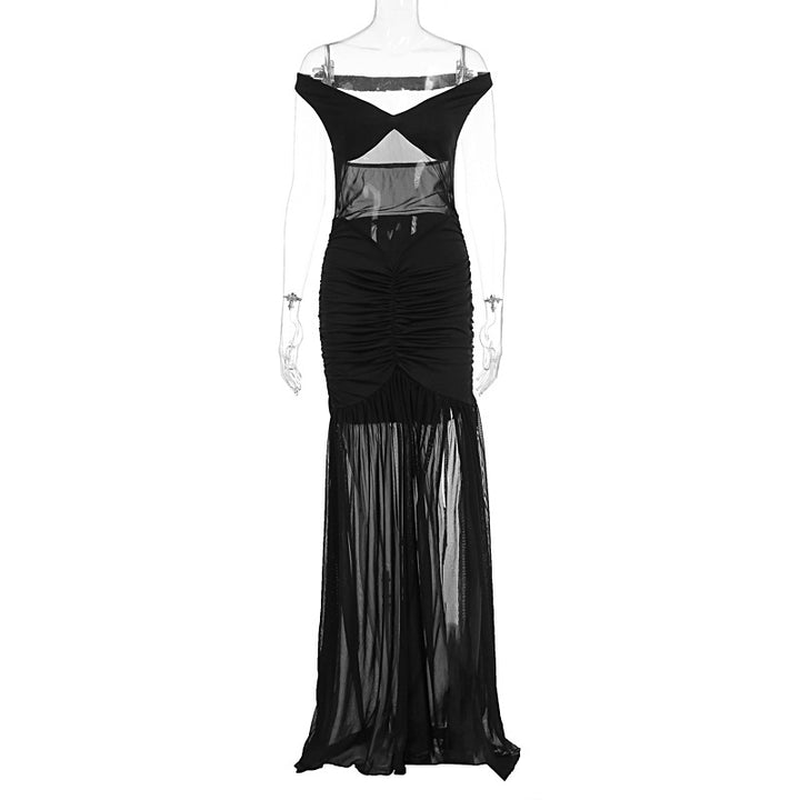 Damer elegant Maxikjole med transparente indsatser og figursyet snit Skovae