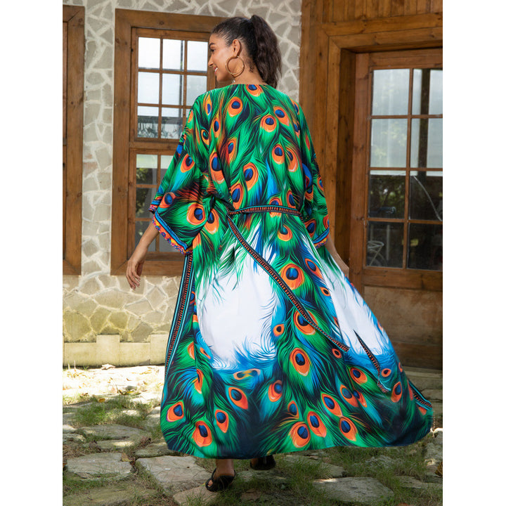Dame Schal-Kimono med livlige fjerdesigns Stilla