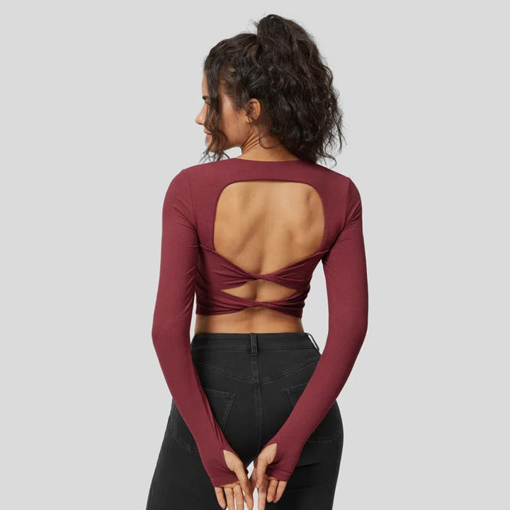 Kvinder fitted langærmet crop top med firkantet udskæring og fint rib materiale Stilla