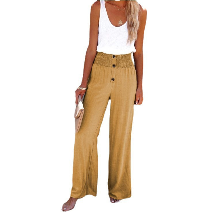 Dame Løst Skåret Højtaljede Bukser med Knapper Stilla