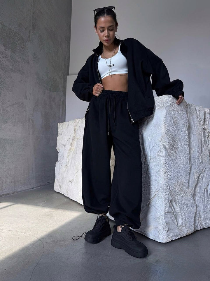 Dame afslappet fritidssæt med oversized jakke og bred talje Stilla