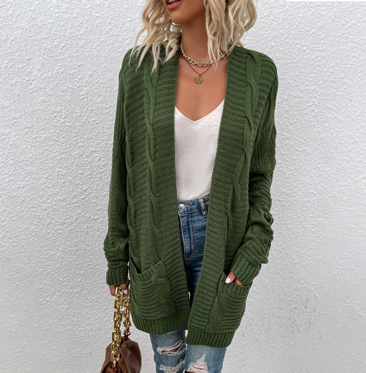Femme Luksuriøs Kabelstrik-Åben-Front-Cardigan Stilla