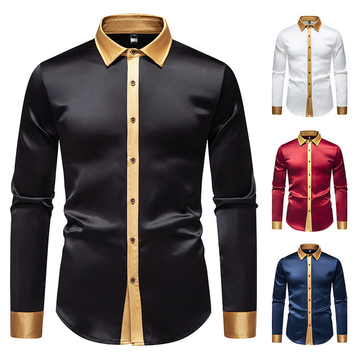 Herrer Elegante Satin-Krave Skjorte Stilla