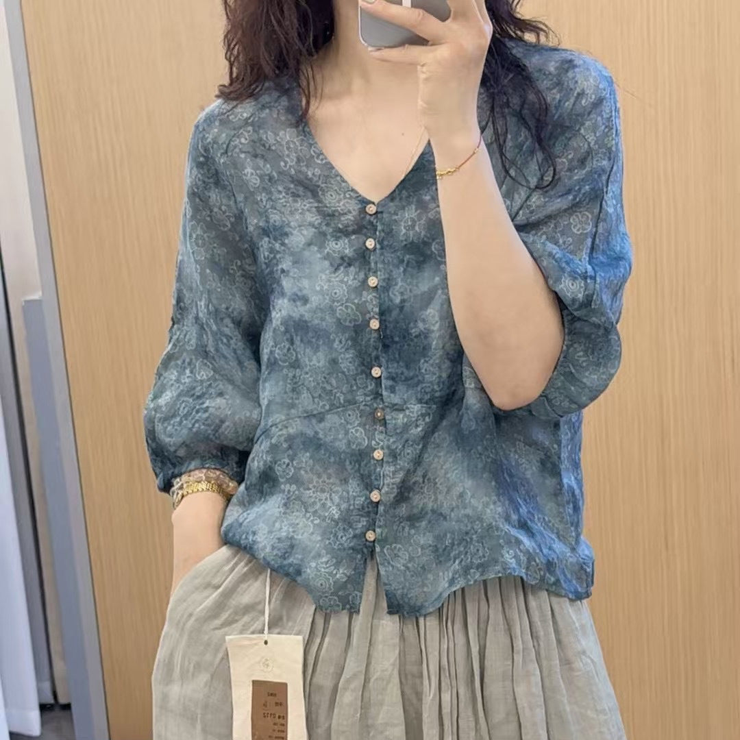 Femme Letvægts Bohemian Knap-op Bluse og Flydende Maxi Nederdel Sæt Stilla