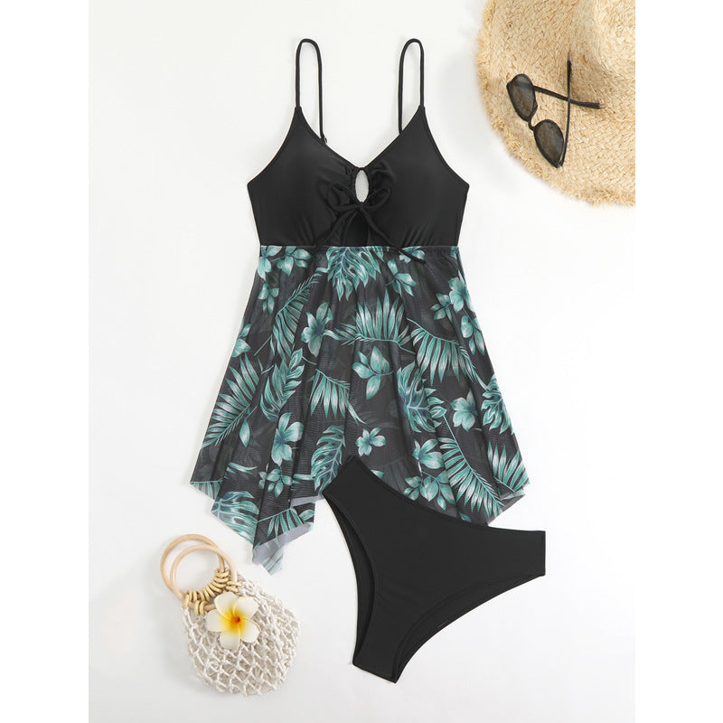 Dame Blomsterprint Bade-Tunika og Bikini-Sæt Stilla