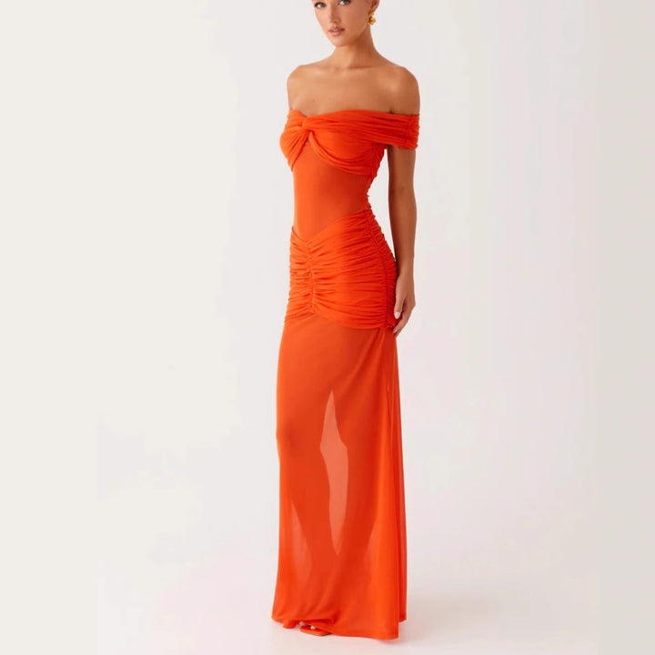 Dame Off-Shoulder Maxikjole med raffinerede draperinger Skovae