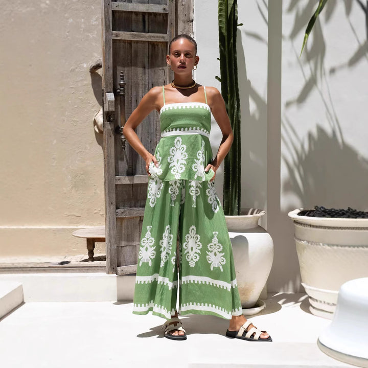 Ladies Peplum Top with delicate straps and artistic pattern Skovae
