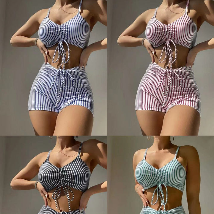 Dame Bandeau-Bikini-sæt med justerbare stropper og højt skårne shorts Stilla