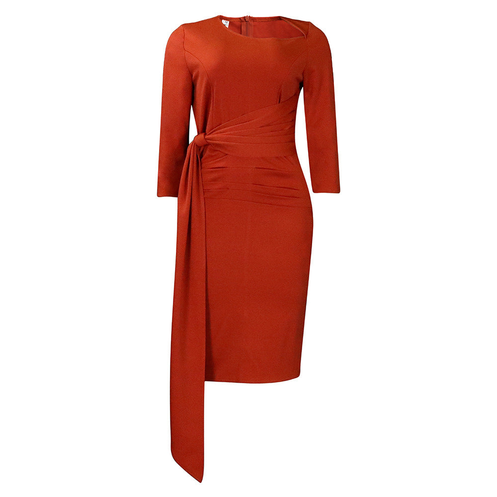 Dame elegant Midi-kjole med asymmetrisk snit og figursyet design Stilla