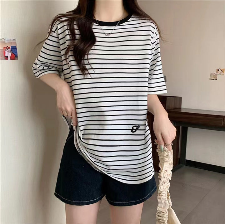 Femme Afslappet Pasform Stribet T-Shirt Stilla
