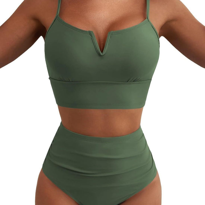 Dame Højtaljet Bikini-sæt med moderne V-udskæring og behagelig pasform Skovae