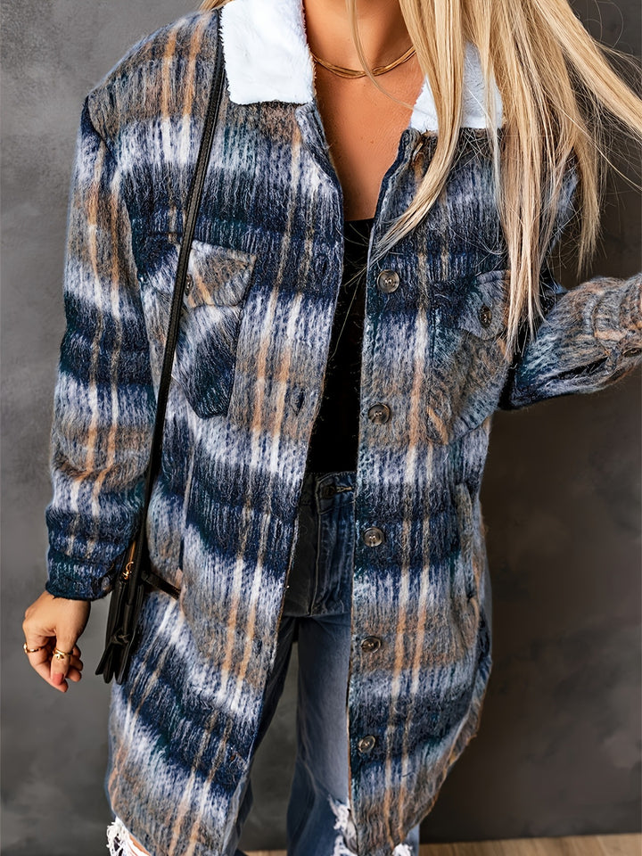 Dame Overshirt-jakke med afslappet ternet design og blødt inderfor Stilla