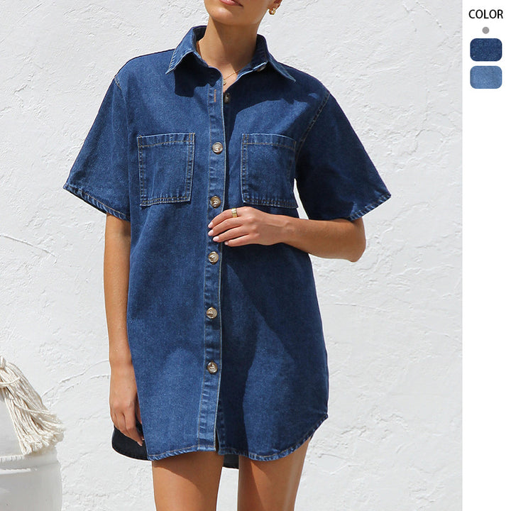 Kvindernes denim skjortekjole i en afslappet pasform med praktiske lommer Stilla