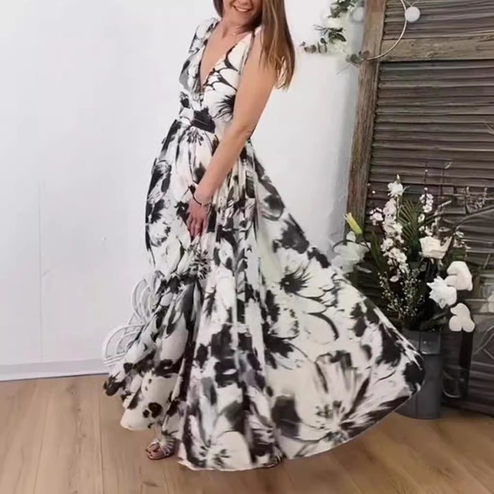Dame Wickelmaxikjole med dyb V-udskæring og blomsterprint Stilla