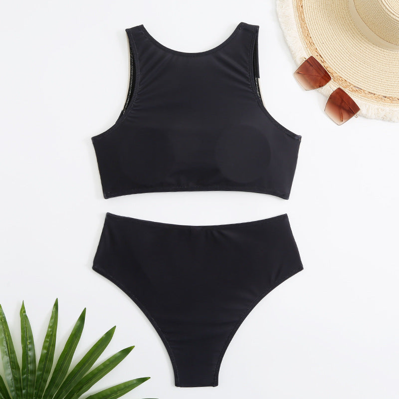 Dame Sporty Højskåret Bikini-Sæt med Farveblokdesign Stilla