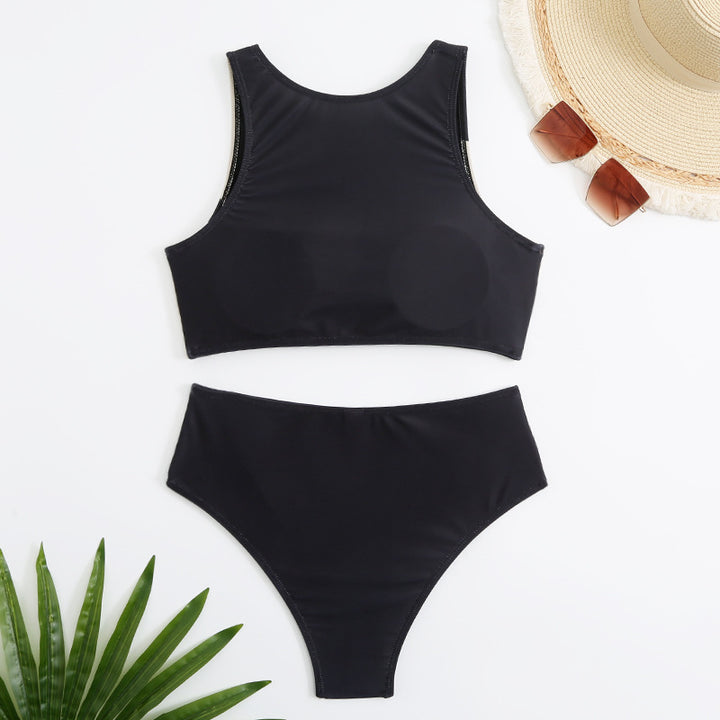 Dame Sporty Højskåret Bikini-Sæt med Farveblokdesign Stilla