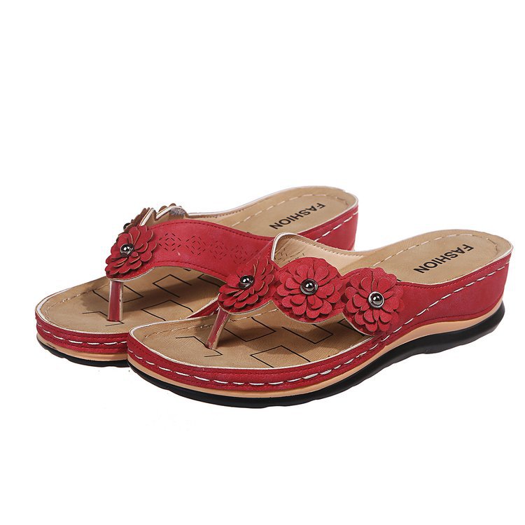Dame Elegant Tåseparator Sandaler med mode Blomsterapplikationer og ergonomisk Sål Stilla
