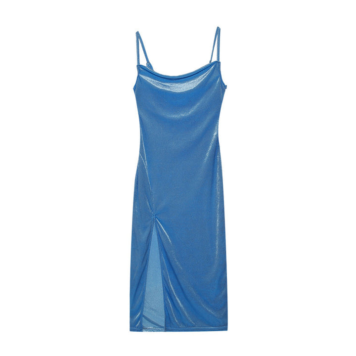 Femme Skinnende Cowl Hals Maxi Kjole med Sideslids Stilla