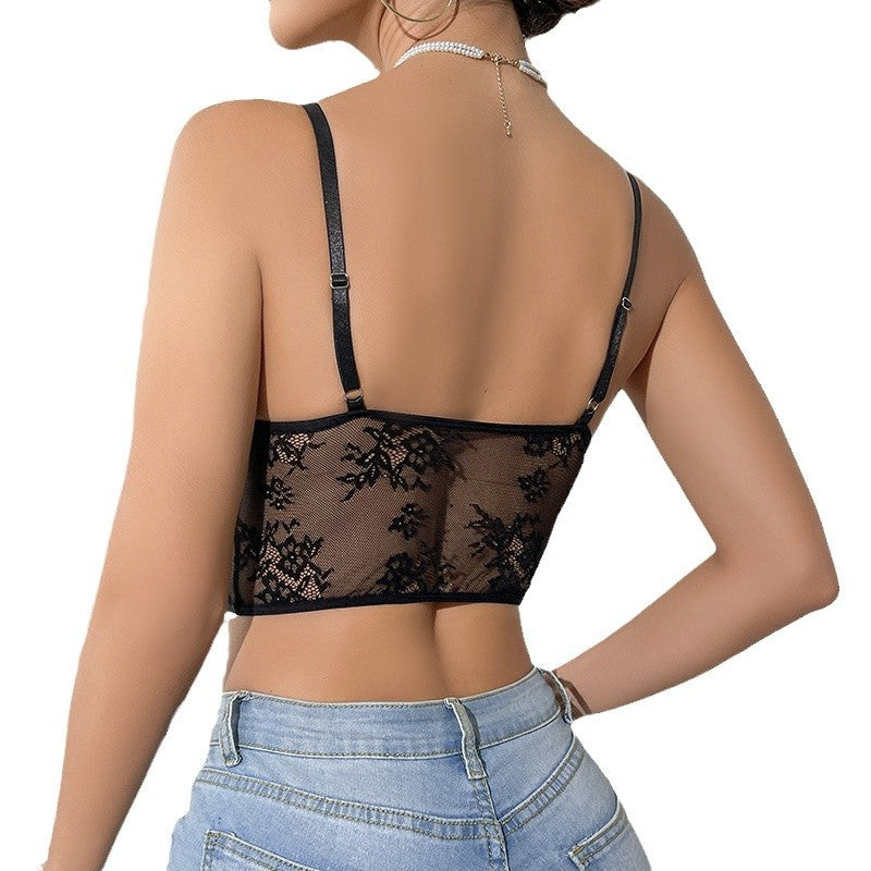 Dame Korset-Bustier med floral spidsudsmykning og gennemsigtige indsatser Stilla