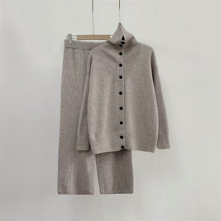 Femme Cozy Strikcardigan og Bukser Sæt Stilla