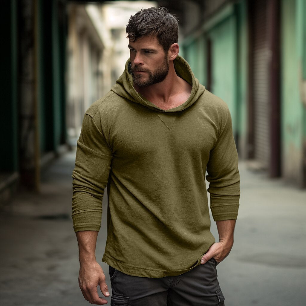 Herrer Langærmet Hoodie med moderne snit og afslappet V-hals Stilla