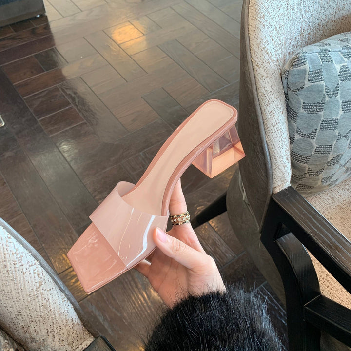 Damer Glamourøse Slingback Sandaler med transparent rem-design og stilfuld blokhæle Stilla