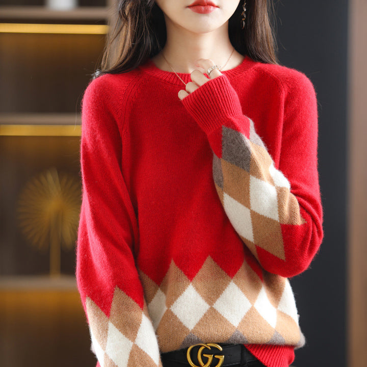 Femme Diamantmønster Strikpullover Stilla