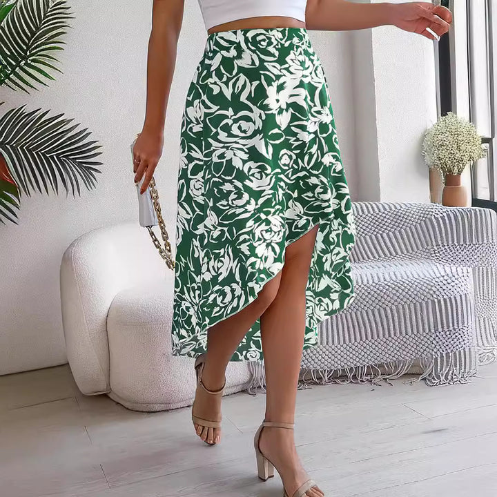 Dame Asymmetrisk Maxiskørt med blomsterdesign og sidelæg Stilla