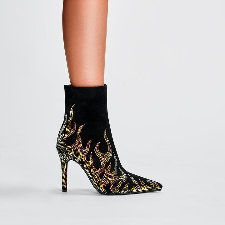 Dame High-Heel Støvler med Flamme mønster og Strass-akkenter Stilla