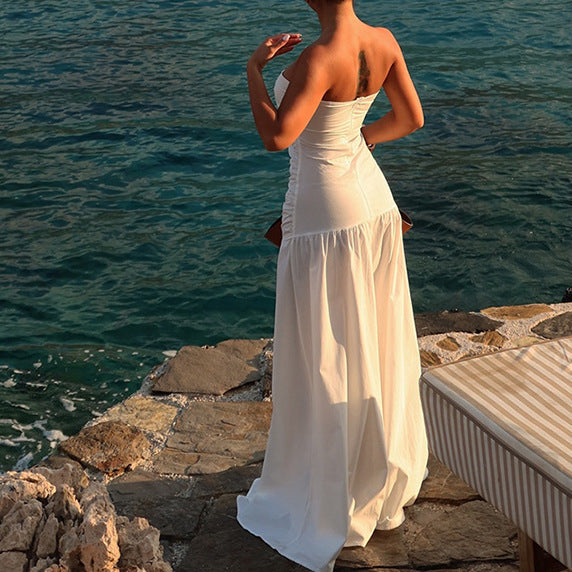 Dame Off-Shoulder Maxikjole med raffineret Cut-Out og flydende Nederdel Skovae