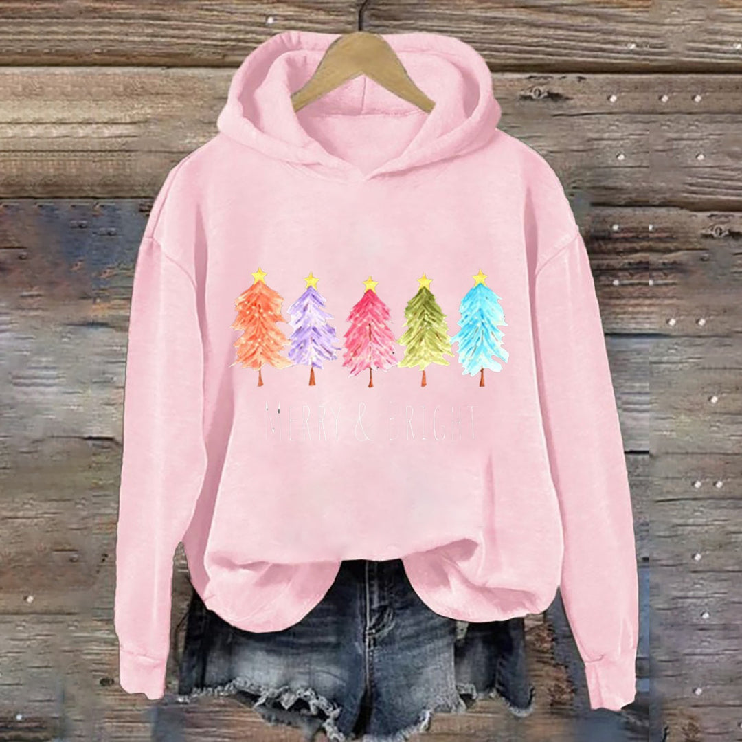 Kvinders Hoodie Sweatshirt med Festligt Træ Grafik Skovae