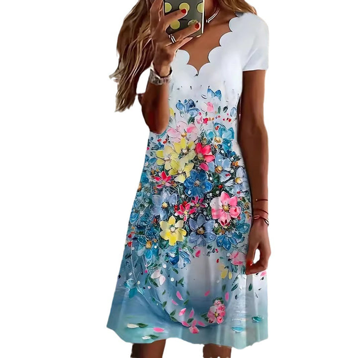 Dame Scalloped Floral Print Midi Kjole Stilla