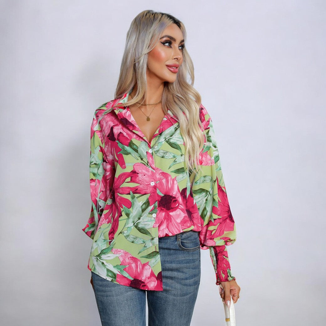 Stilla | Elegant Bluse skjorte med blomster mønster