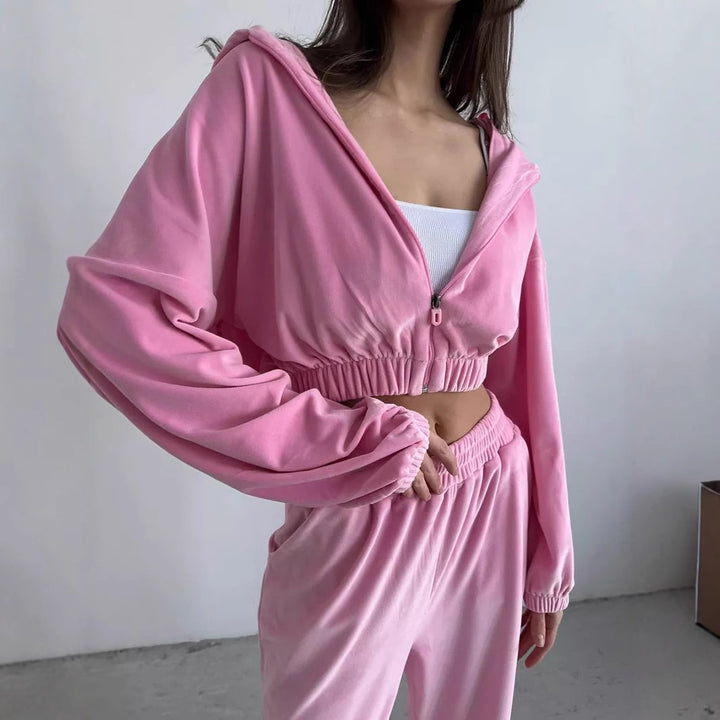 Kvindernes afslappede velour sweatshirtjakke med en løs pasform og elastisk talje Skovae