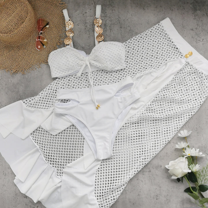 Dame bikini-sæt med elegant netdesign og raffinert bandeau-top Stilla