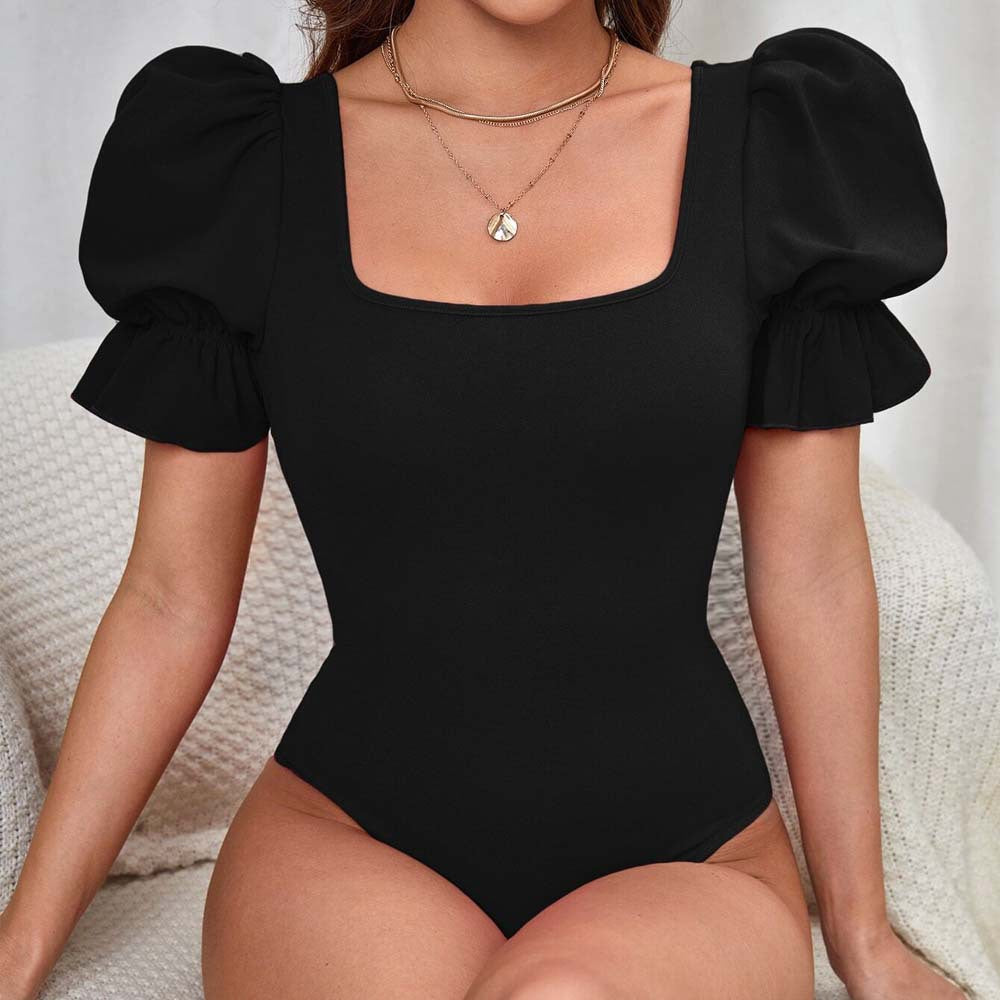 Dame bodysuit med puffærmer og firkantet halsudskæring Stilla