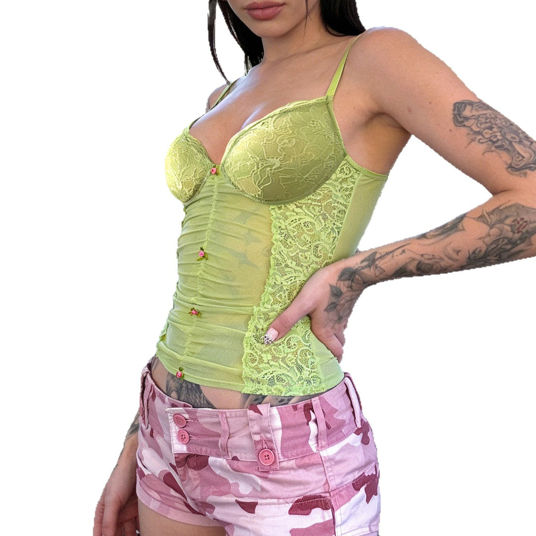Dame spitze camisole med smuk rynkning og knap-lignende accenter Skovae