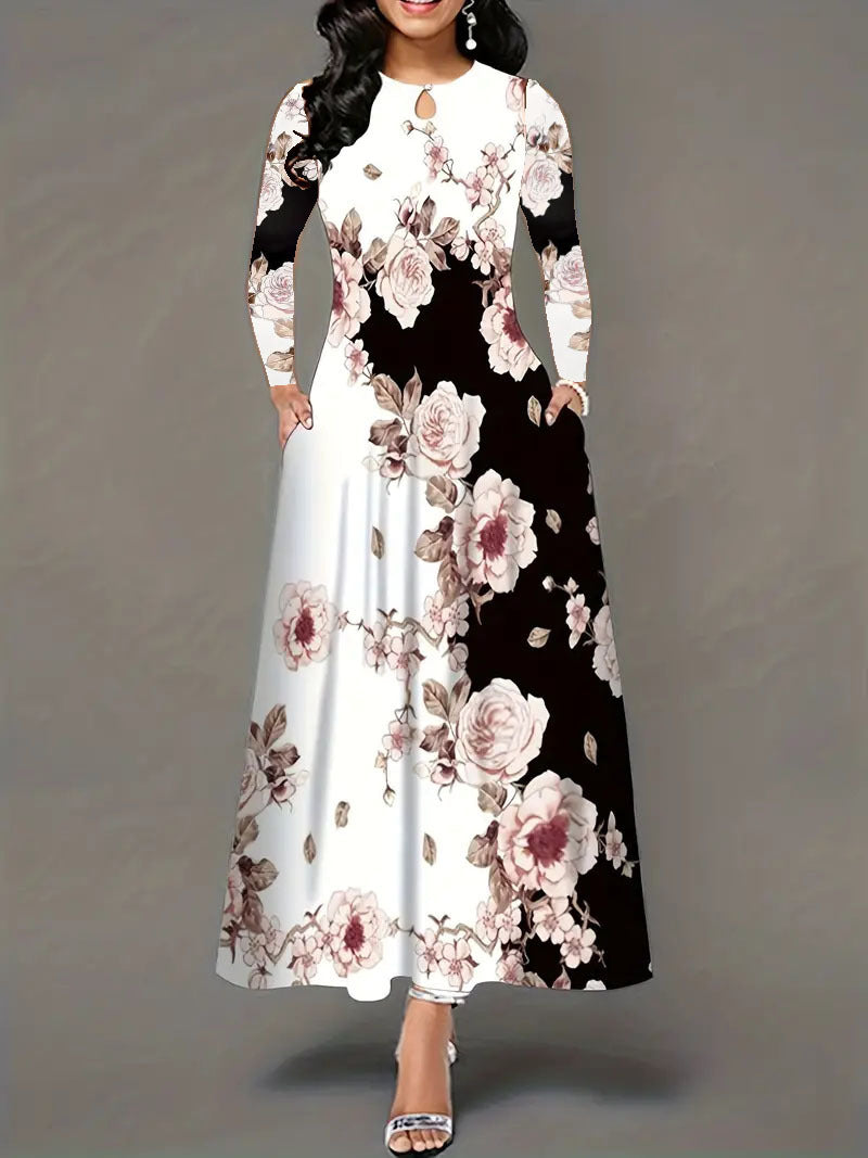 Dame Elegant Maxikjole med blomstermotiv og lommer Stilla