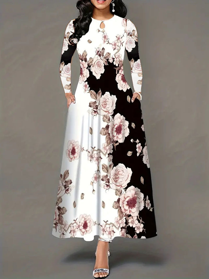 Dame Elegant Maxikjole med blomstermotiv og lommer Stilla