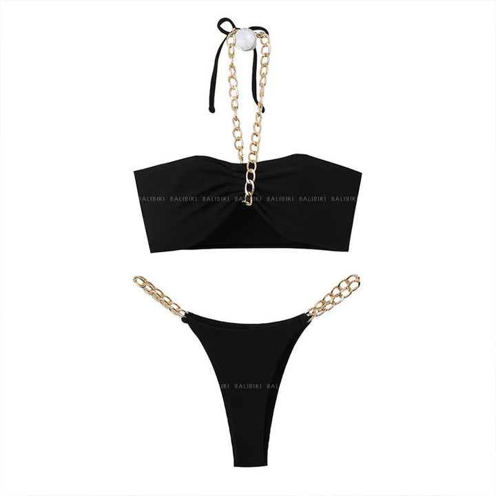 Dame bandeau-bikini med fashionable kæde-detalje og høj kvalitetsmateriale Stilla