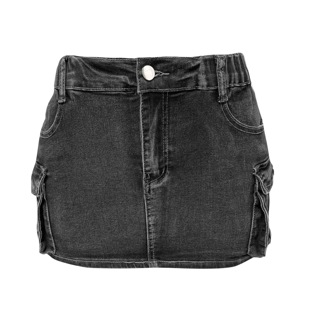 Dame Denim Mini nederdel med cargo-lommer og elastisk talje Stilla