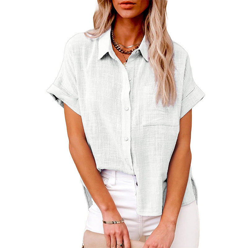 Dame Klassisk Linned blouse med korte ærmer Stilla