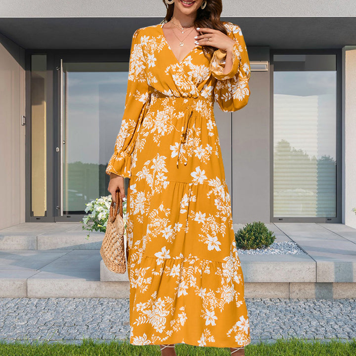 Dame Maxikjole med legende blomsterdesign og voluminøse ærmer Stilla