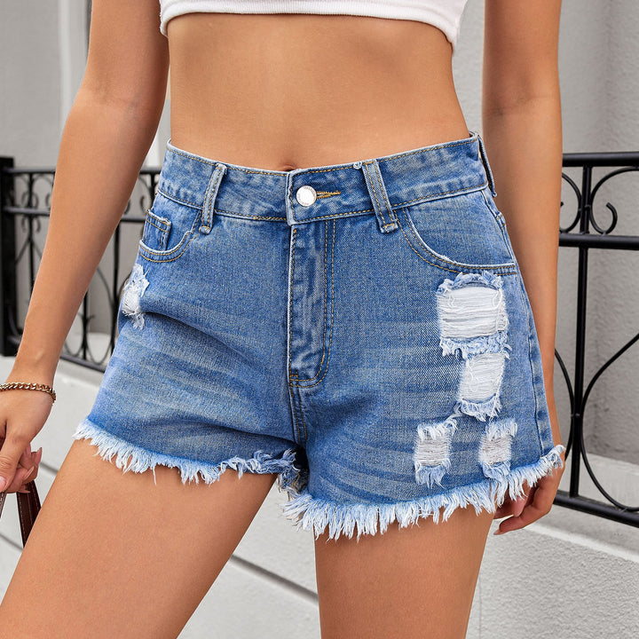 Damer Ødelagte Jeansshorts med frynser og høj talje Stilla