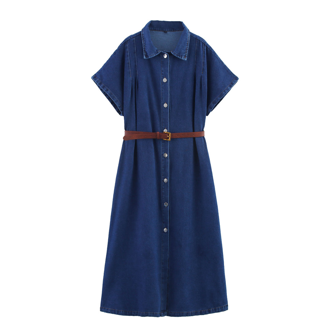 Femme Button-Up Denim Kjole med Bælte Stilla
