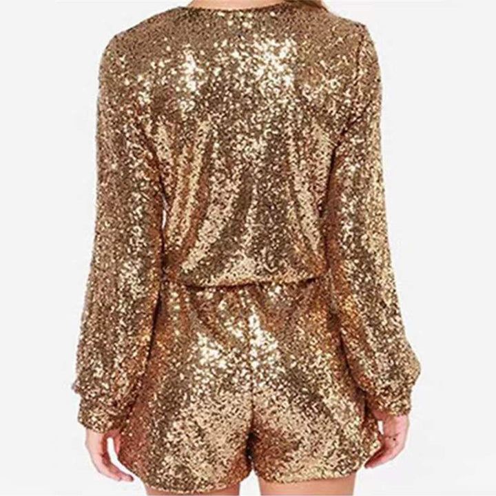 Dame Funklende Jumpsuit med V-udskæring og Glitrende Pailletdetaljer Stilla