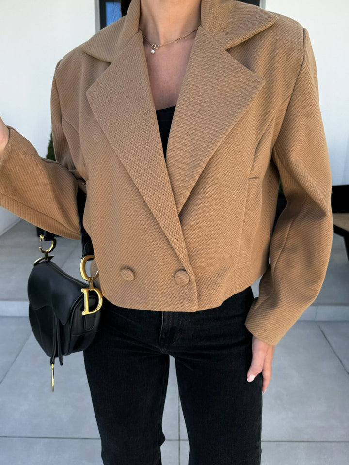 Dame moderigtig Cropped Blazer med dobbelte knapstolper og struktureret stof Stilla