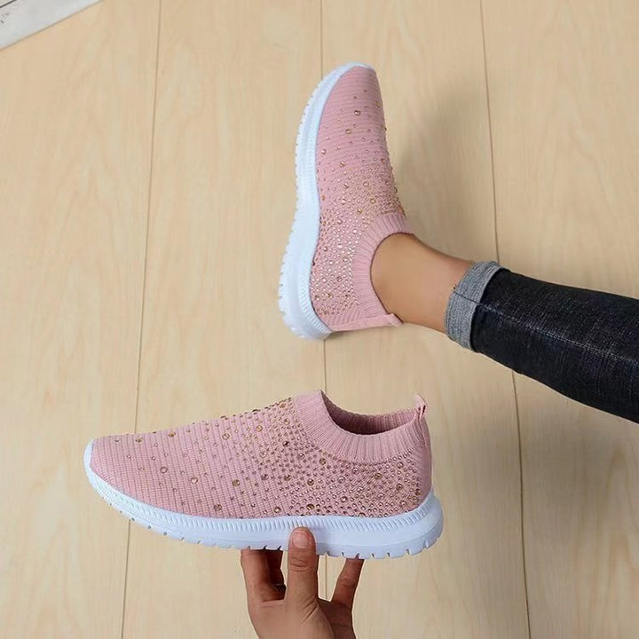 Dame Glitrende Slip-On Sneakers med åndbart strikoverflade og skridsikker sål Stilla