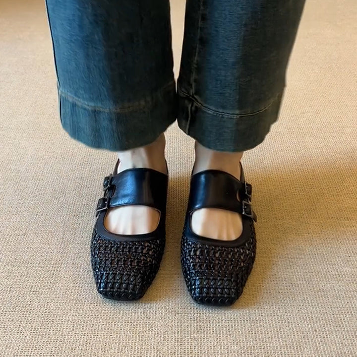 Dame Woven Slip-On Mules med justerbar rem Stilla