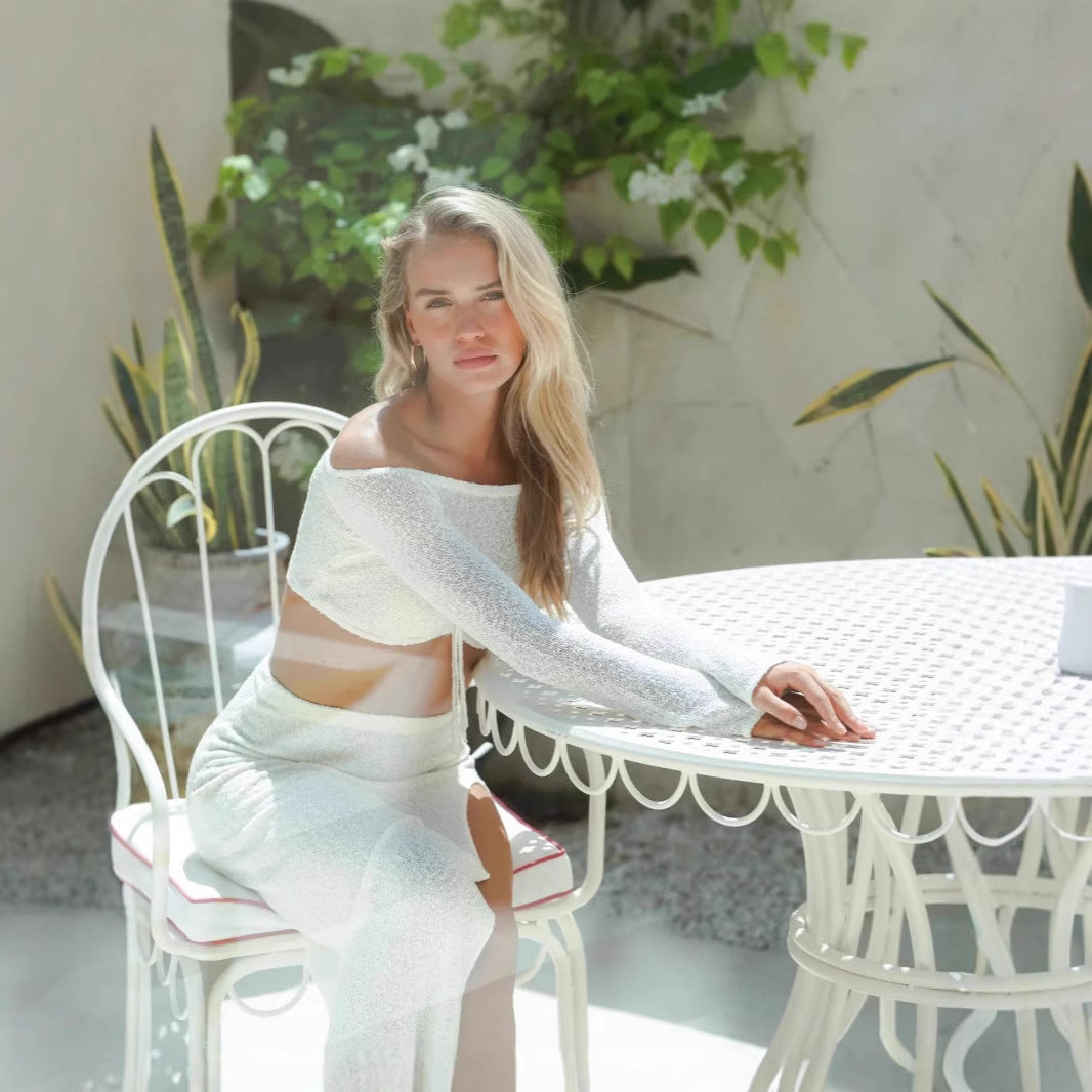 Dame strikketop med off-shoulder design og snortræk Stilla